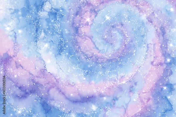 Obraz 幻想的な宇宙風スパイラルと星のきらめき背景
