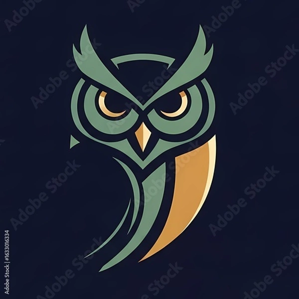 Fototapeta logo of a unique, abstract, geometric owl that symbolizes wisdom, vigilance, and intelligence.  sleek, minimal, sci-fi,  steampunk, clean, brand, branding, bird, cyber owl, robotic owl, digital owl