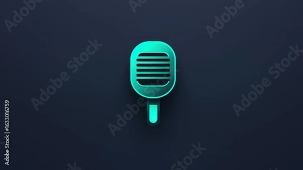 Obraz Teal microphone icon on dark background