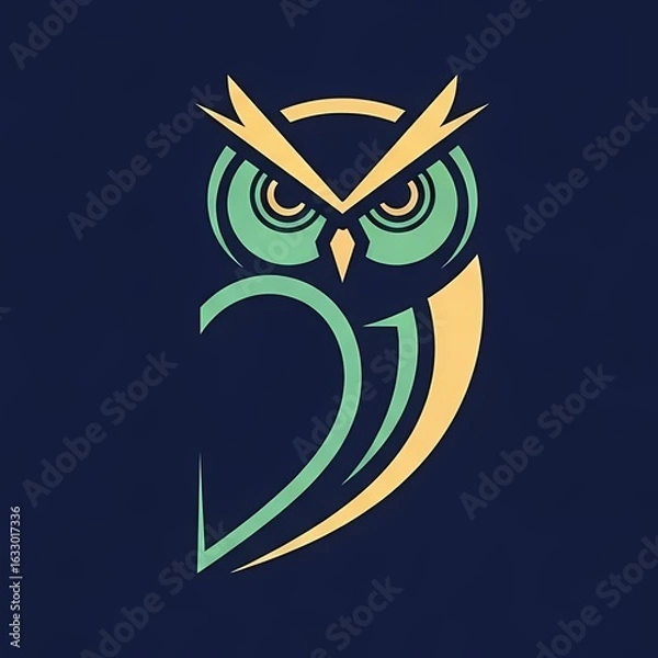 Fototapeta logo of a unique, abstract, geometric owl that symbolizes wisdom, vigilance, and intelligence.  sleek, minimal, sci-fi,  steampunk, clean, brand, branding, bird, cyber owl, robotic owl, digital owl