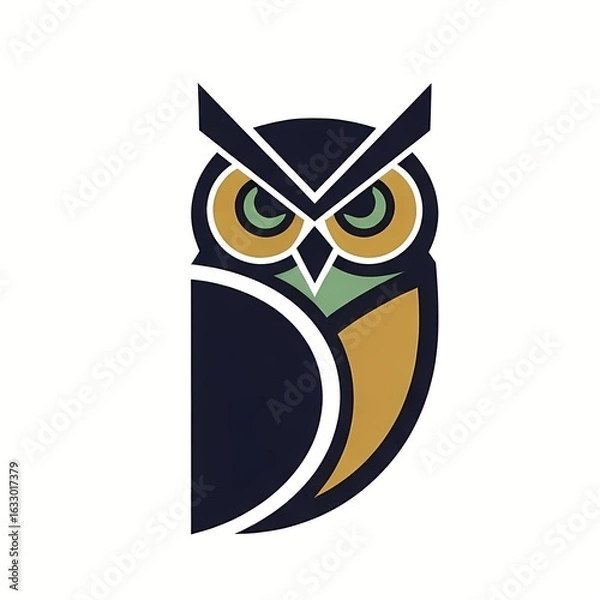 Fototapeta logo of a unique, abstract, geometric owl that symbolizes wisdom, vigilance, and intelligence.  sleek, minimal, sci-fi,  steampunk, clean, brand, branding, bird, cyber owl, robotic owl, digital owl