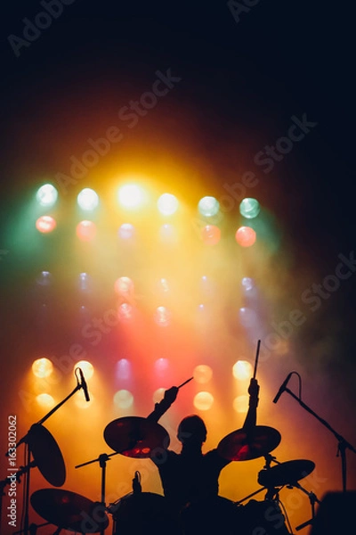 Obraz Drummer silhouette on a stage