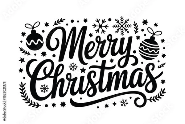 Fototapeta Vector art of merry christmas lettering with decorative elements isolated on white background for holiday season
