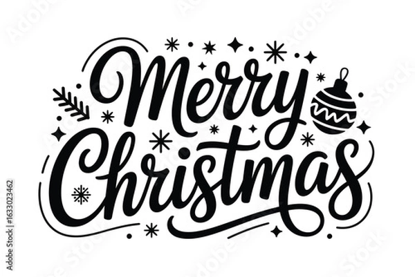 Fototapeta Vector art of elegant merry christmas lettering with ornament isolated on white background for holiday season