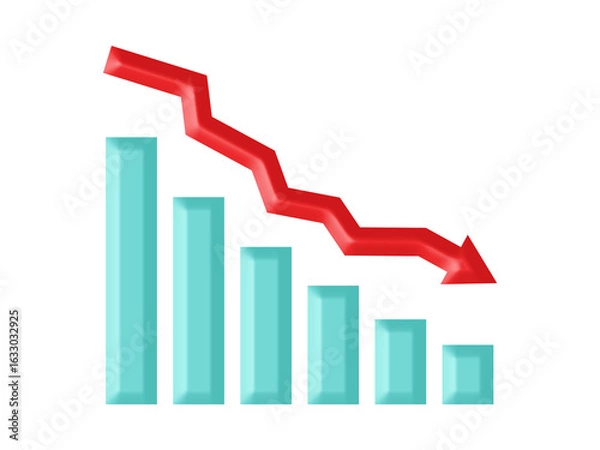 Obraz bar graph with red arrow down showing stock market trading loss financial business trend chart fall 