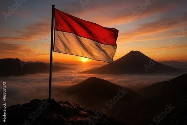 Obraz Sunrise over mountains flag