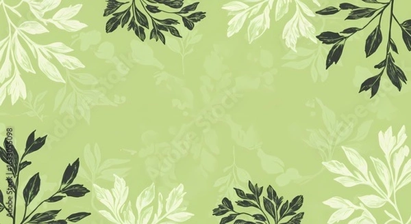 Fototapeta Fresh Decor: Green Leaf Pattern on Light Green Background