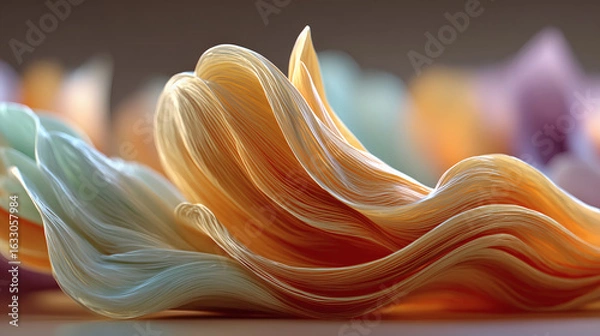 Fototapeta Soft flowing abstract layers of organic curves in pastel orange and cream tones creating elegant movement