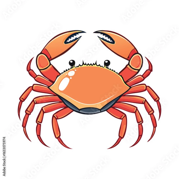 Fototapeta Vibrant cartoon illustration of a crab, showcasing its orange shell and claws, isolated on white.