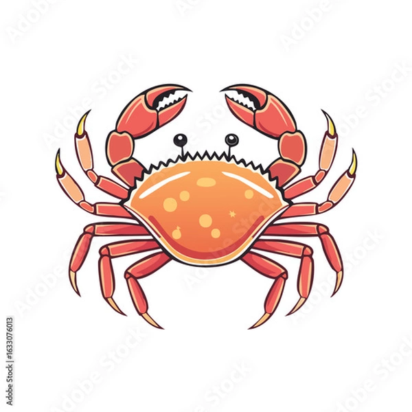 Fototapeta A vibrant cartoon illustration of a crab with orange shell and red claws, isolated on white.