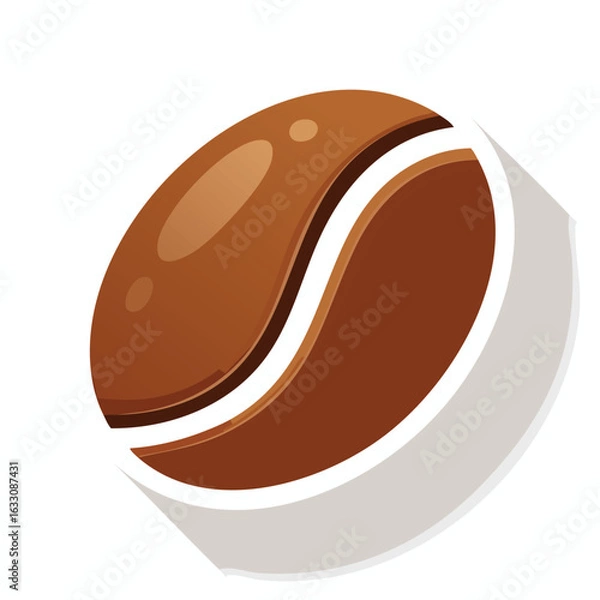 Fototapeta Cartoon illustration of a coffee bean, showing a stylized, rounded shape with light brown and white design elements.