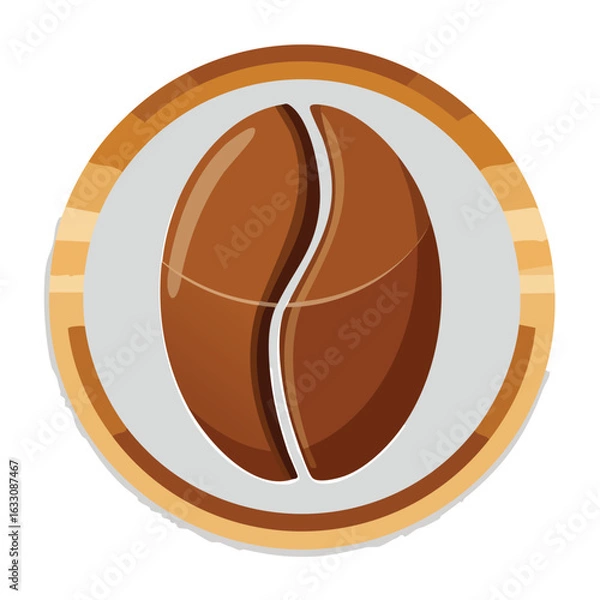 Fototapeta Artistic illustration of a single coffee bean, presented within a circular frame, isolated.