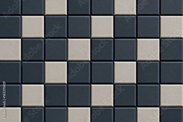 Fototapeta Abstract Checkerboard Pattern: Dark Gray and Beige Textured Square Tiles, Modern Geometric Background