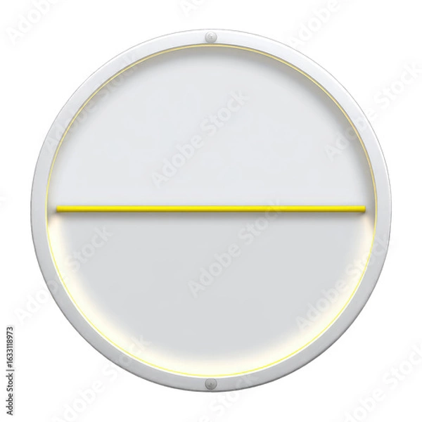 Fototapeta A minimalist circular artwork featuring a single, thin, horizontal yellow line bisecting a white disc within a slightly larger white circular frame
