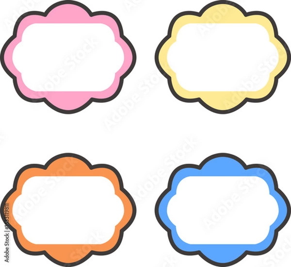 Obraz Pastel labels with flower frame shapes. Ideal for name tags, digital planners, printable stickers, and kids' note tags. Transparent PNGs and vector files for easy use.