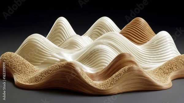 Fototapeta Abstract undulating landscape with smooth cream and textured tan ridges