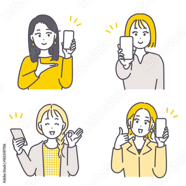 Obraz 若い女性とスマートフォンのイラスト素材