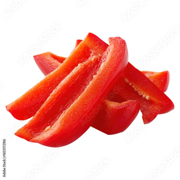 Fototapeta Vibrant Red Bell Pepper Slices Cut into Uniform Strips Freshly Prepared