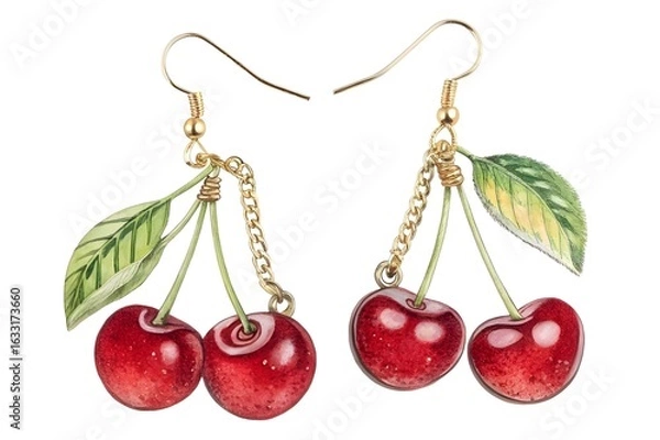 Obraz cherry pendant earrings cherries on white background