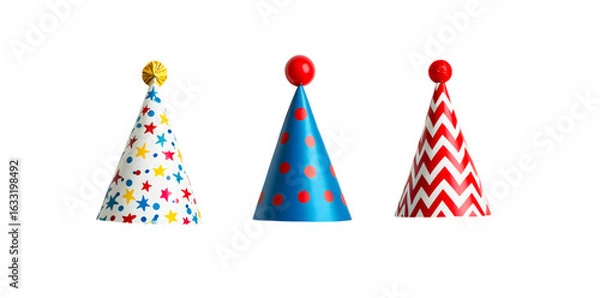 Fototapeta Three party hats isolated on transparent background