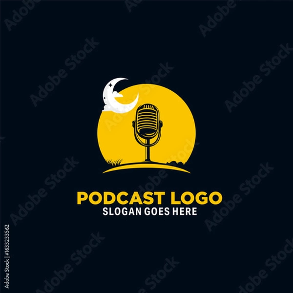 Obraz Podcast With Moon Vector logo Design template