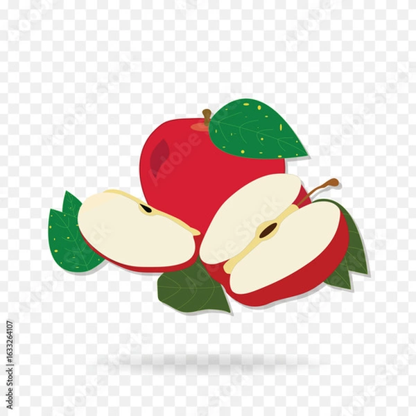 Obraz Red apple or slice clip art vector illustration on transparent background