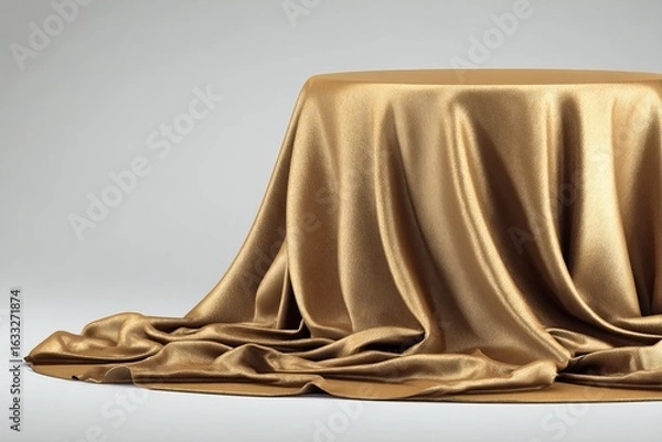 Obraz Gold draped round table on light gray background