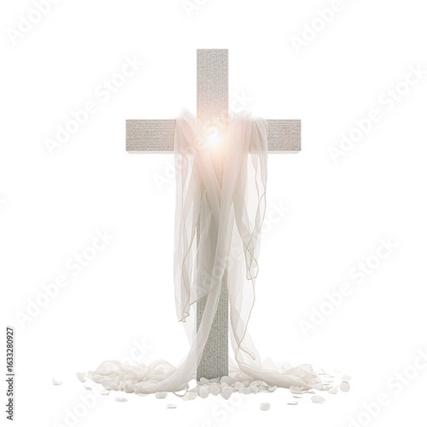 Obraz Elegant depiction of a cross draped in white cloth evoking faith and spirituality