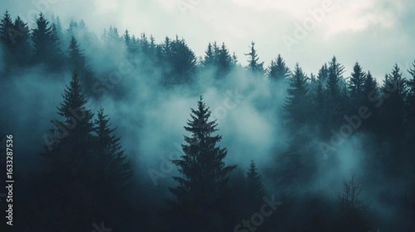 Obraz Misty forest silhouettes