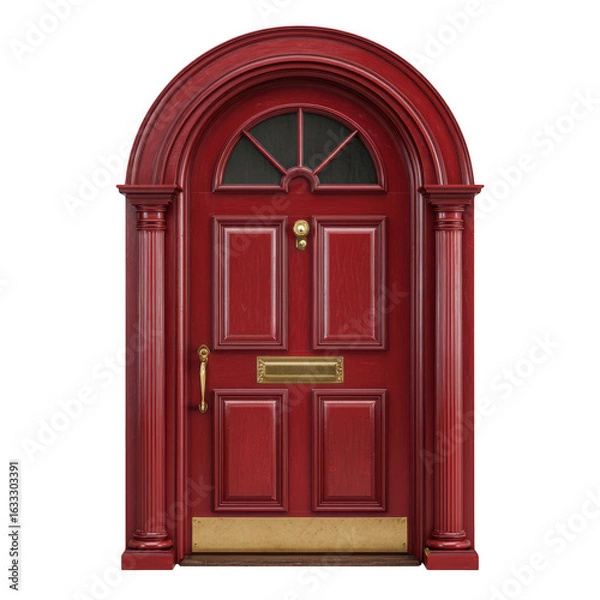 Fototapeta Elegant red arched doorway isolated on transparent background