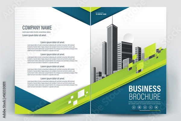 Fototapeta Brochure Cover Layout with green and blue Geometric in A4 Size Vector Template
