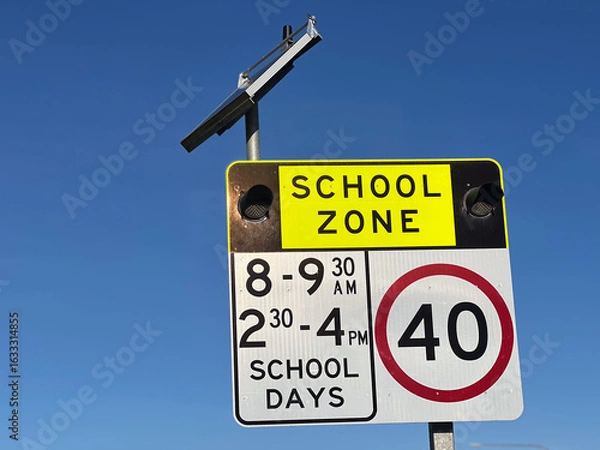 Obraz Solar powered school Zone traffic sign