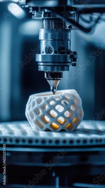 Obraz 3D Printing Technology: Innovative White Object Creation Process Closeup