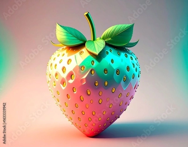 Fototapeta ツヤのある宝石のような質感で輝くカラフルなクリスタルいちごのイラスト