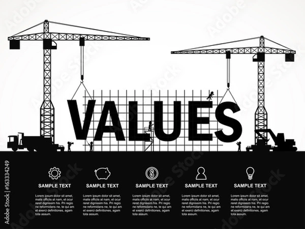 Obraz Crane and values building. Infographic Template. Vector Illustration.