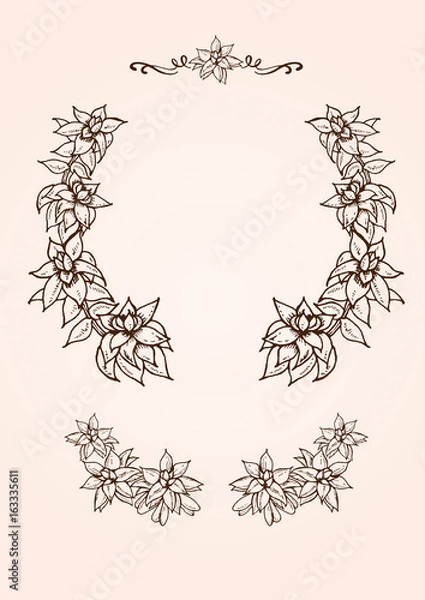 Fototapeta ヴィンテージな植物イラストの飾り枠素材