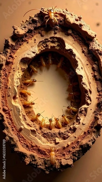 Fototapeta Intricate Termite Colony Nest Section Reveals Organized Social Structure