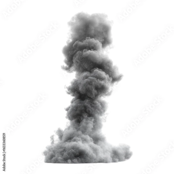 Fototapeta A realistic and detailed depiction of a mushroom cloud explosion with swirling smoke and debris isolated on a transparent background for visual effects and design isolated on transparent background