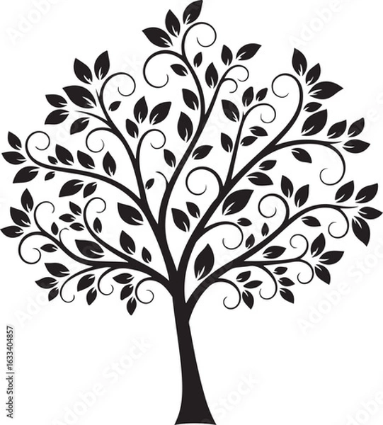 Fototapeta Stylized silhouette tree with leaves isolated on a white background