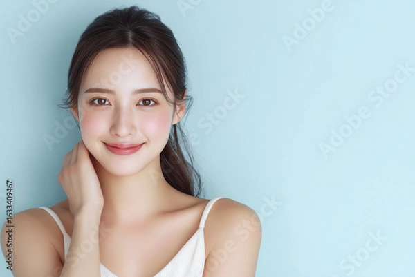 Obraz 首に手を当てるアジア人女性