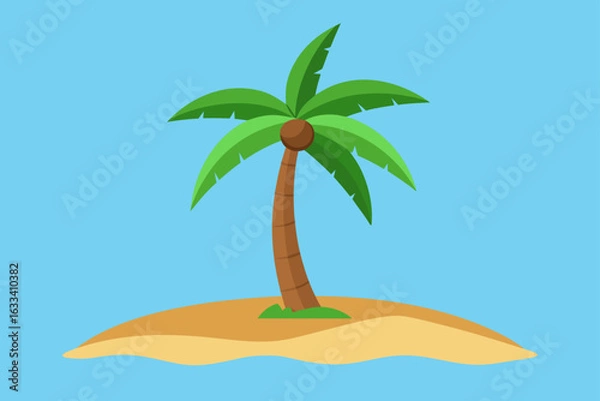 Fototapeta A solitary palm tree stands on a sandy island in the ocean