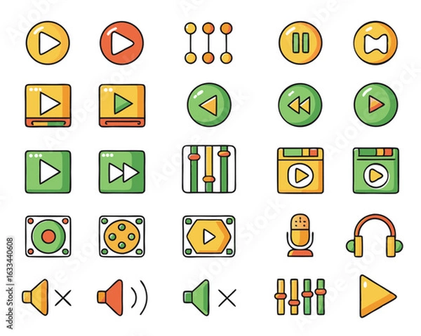 Fototapeta Comprehensive collection of music player interface elements and controls for digital applications isolated on transparent background