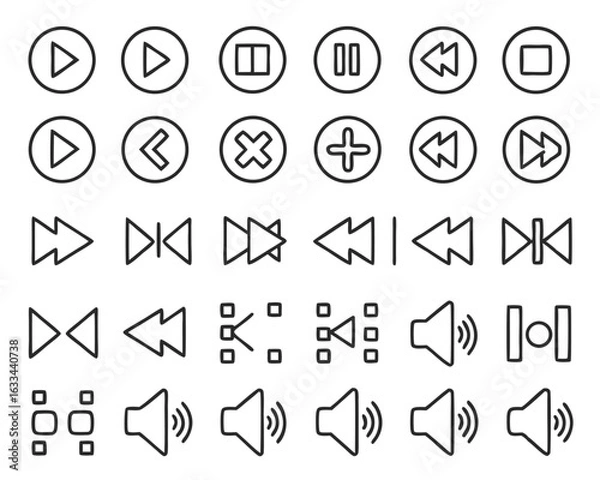 Fototapeta Comprehensive collection of music player interface elements and controls for digital media applications isolated on transparent background