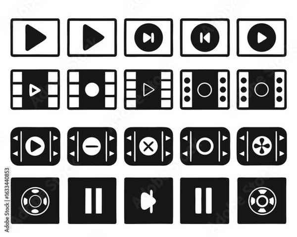 Fototapeta Collection of music player interface elements and controls for digital applications and software design isolated on transparent background