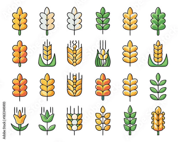 Fototapeta Stylized outline of a wheat ear or grain stalk graphic element isolated on transparent background