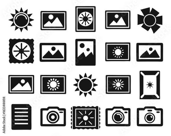 Fototapeta Clean thin line style photo upload interface symbol for digital platforms and applications isolated on transparent background