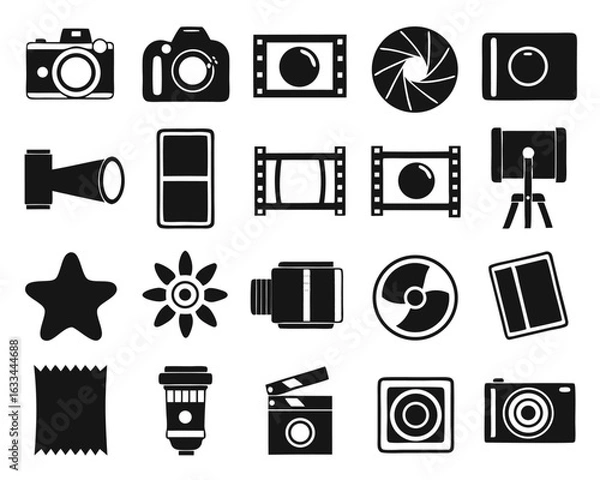 Fototapeta Creative outline icons representing photographic equipment and visual media concepts isolated on transparent background