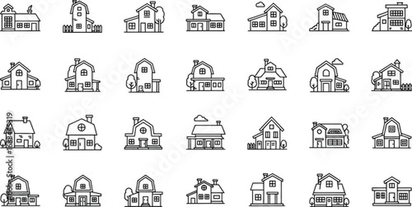 Fototapeta Diverse collection of house styles, showcasing residential architecture, home designs, and property types in various suburban and country settings