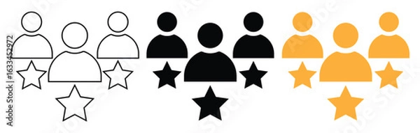 Fototapeta Three people icons with three stars below representing customer satisfaction, rating