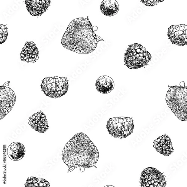 Obraz Hand drawn sketch mixed berry pattern, seamless patterm vector.